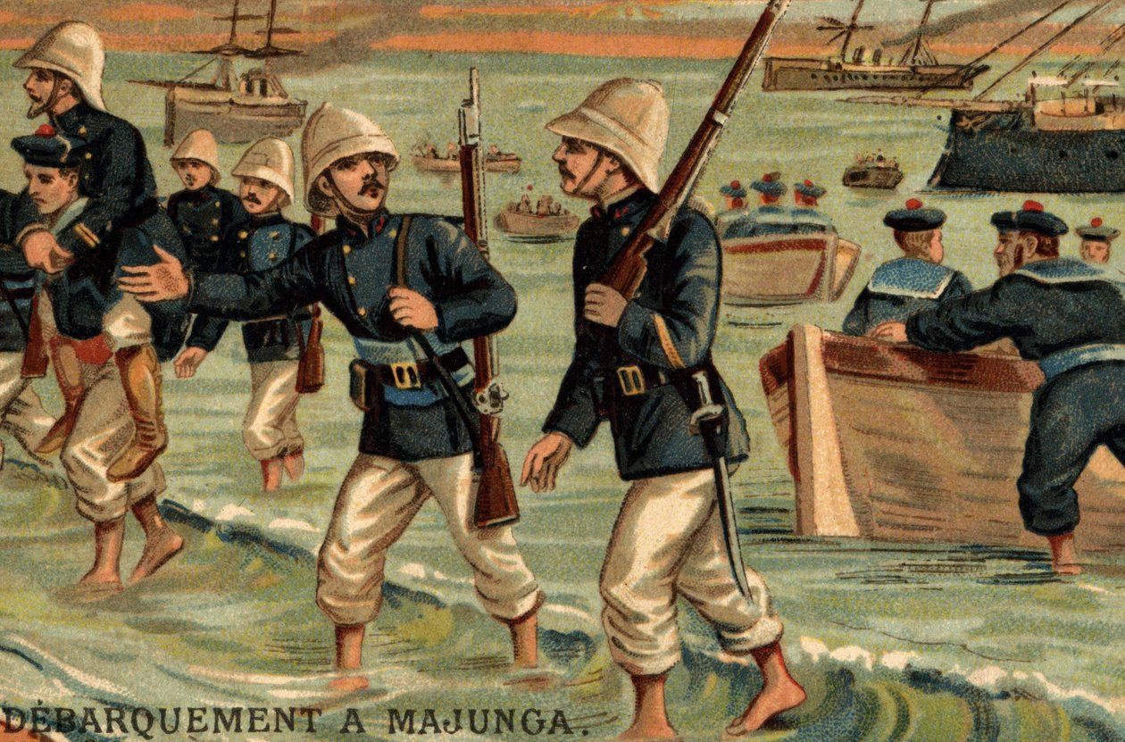 Tropas francesas desembarcaram em Majunga, em Madagáscar, em 1895 de Unknown artist