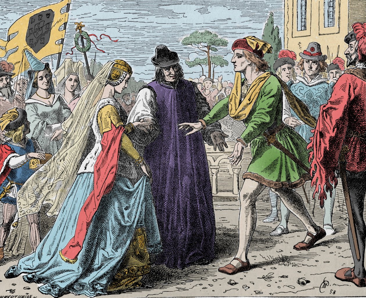 Recepção de Eleanor Friedrich - Frederic III (Frederic V de Habsburgo) (1415-1493), Imperador Romano recebe Alienor de Portugal (1434-1467) de Unknown artist