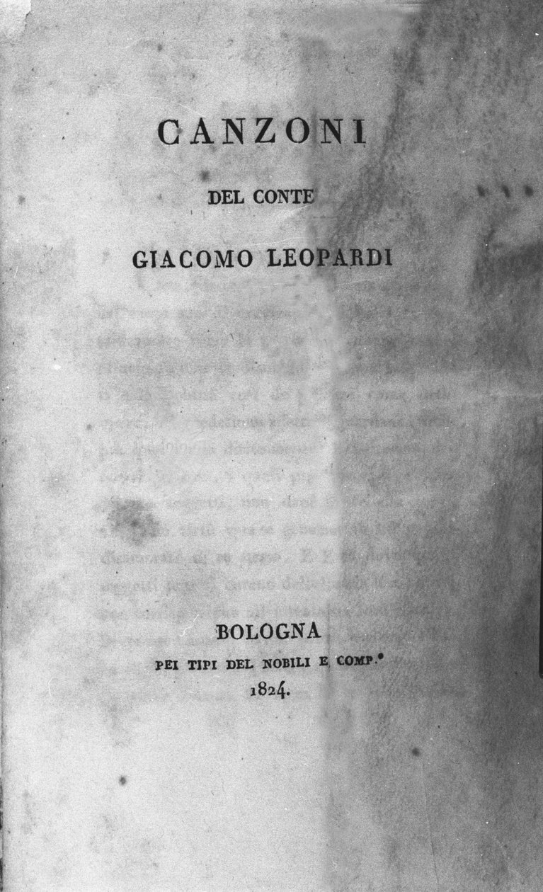 Frontispício de "Canzoni" (Canto) do poeta italiano Giacomo Leopardi (1798 - 1837) 1824 de Unknown artist