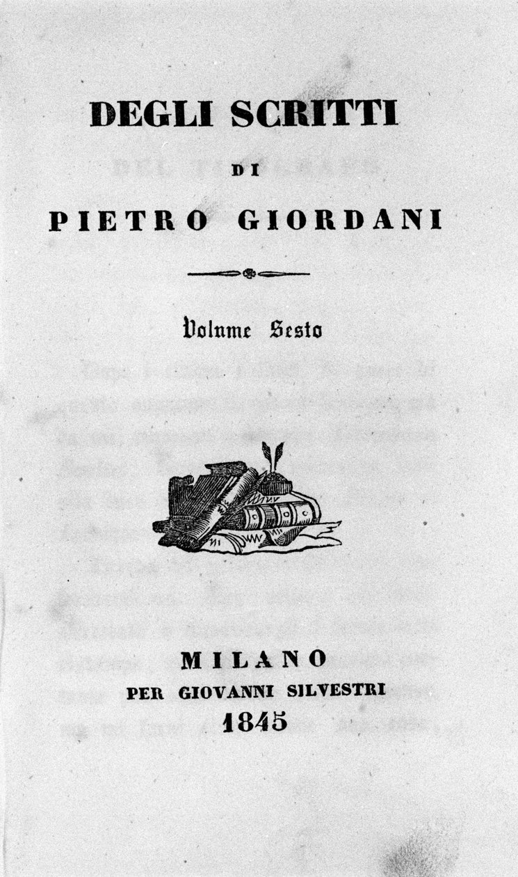 Frontispício de "Degli scritti" (Escritos) do escritor italiano Pietro Giordani (1774-1848) 1845 de Unknown artist