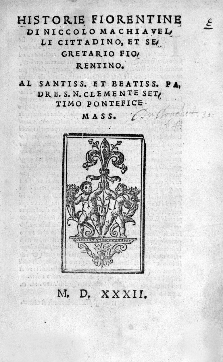 Frontispício das "Histórias Florentinas de Niccolo (di Bernardo dei) Machiavelli (Nicolas Machiavel) de Unknown artist