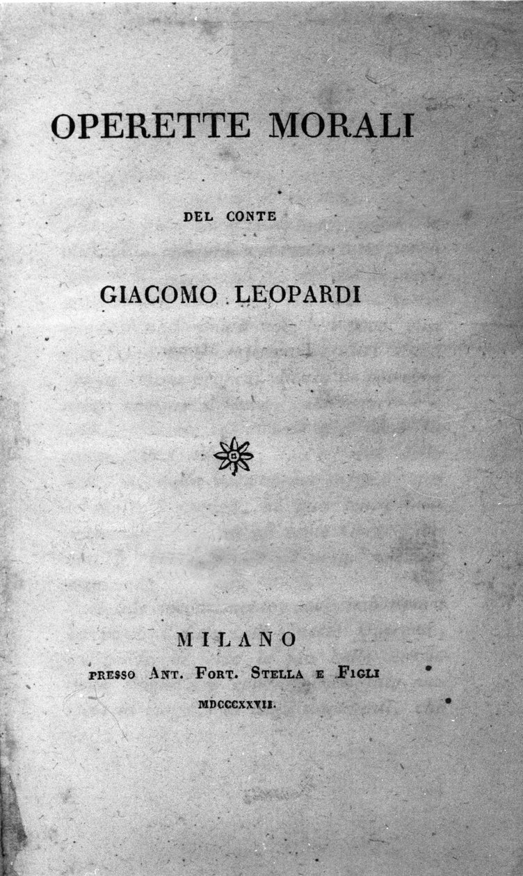 Frontispício de "Operette morali" (Pequenas obras morais) do poeta italiano Giacomo Leopardi (1798 - 1837) 1827 de Unknown artist