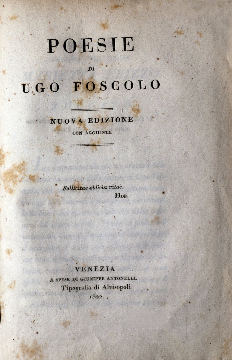 Frontispício de "Poesia" do poeta e dramaturgo italiano Ugo Foscolo (1778-1827) 1822 de Unknown artist