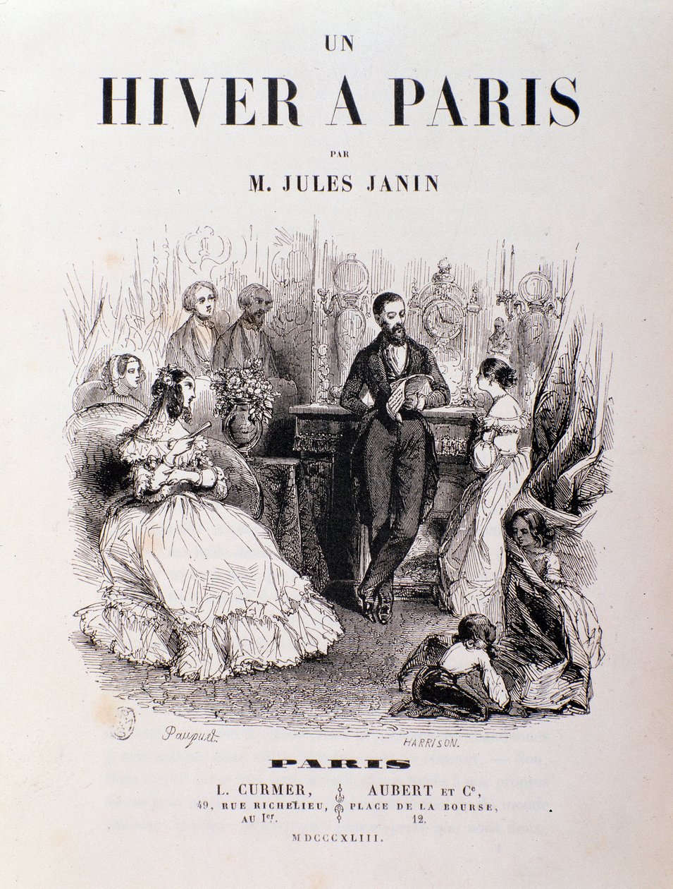 Frontispício de "Un hiver à Paris" de Jules Janin, os parisienses se encontraram em um salão durante uma recepção. 1843 Coleção particular de Unknown artist