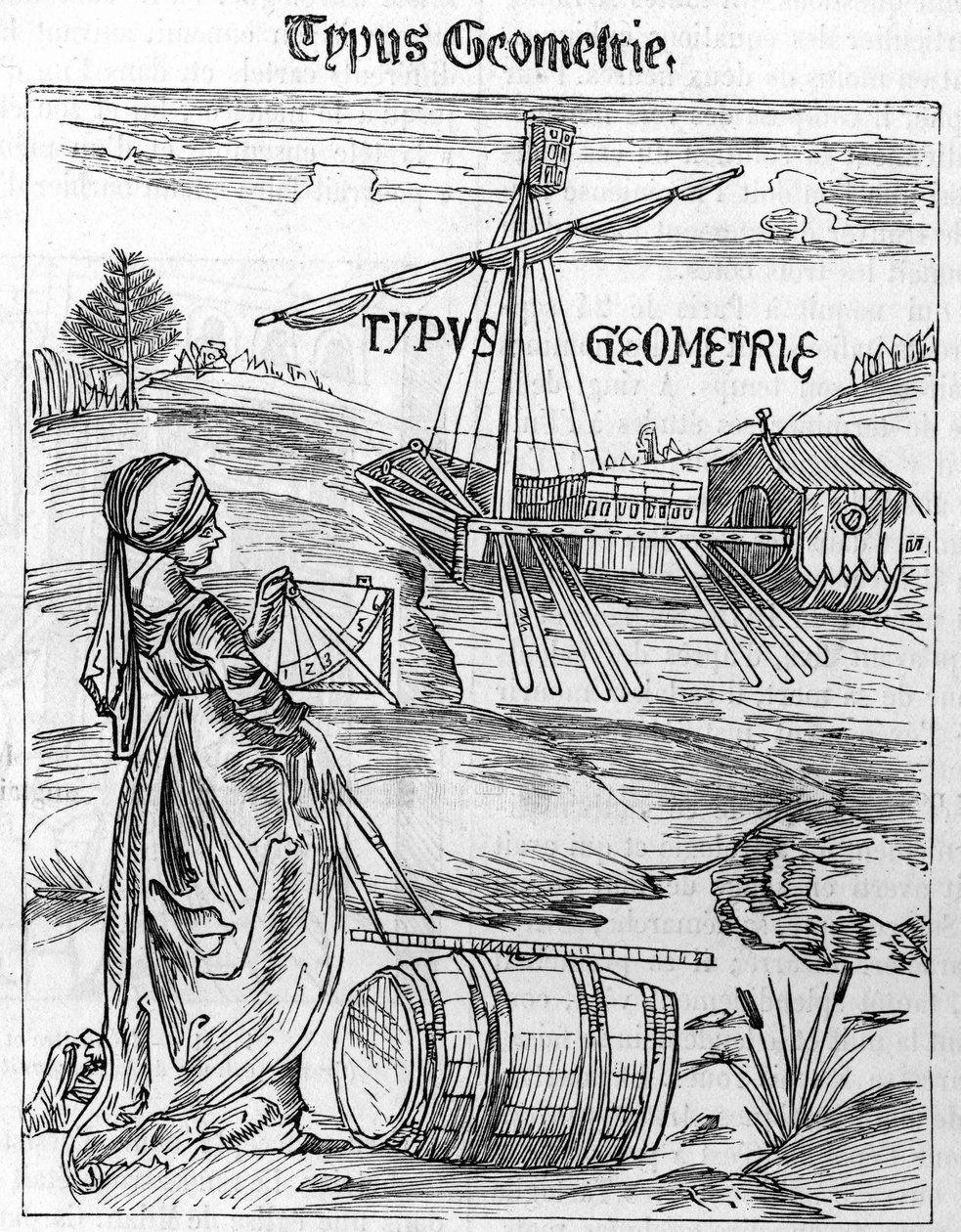 Frontispício da geometria na "Margarita Philosophica" de Gregor Reisch (1467-1525) de Unknown artist