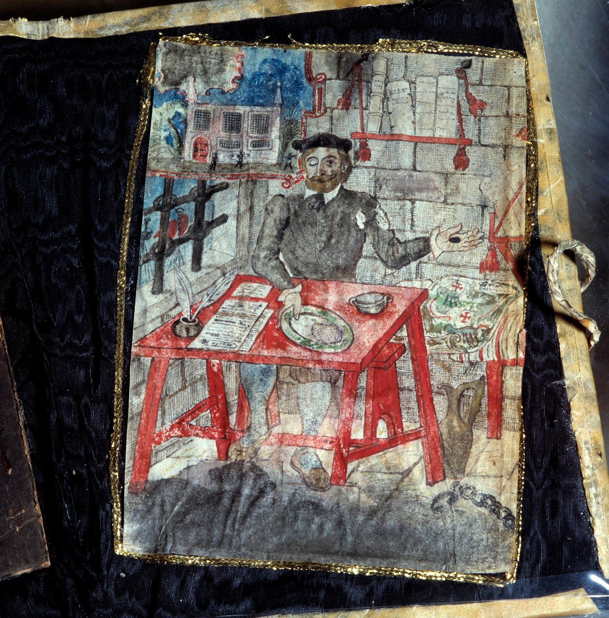 Frontispício da colecção de poemas do poeta português Luis Vaz de Camoes, conhecidos como os Camoanos (1525-1580). O poeta está preso lá. Lisboa, Museu Nacional de Arte Antiga de Unknown artist