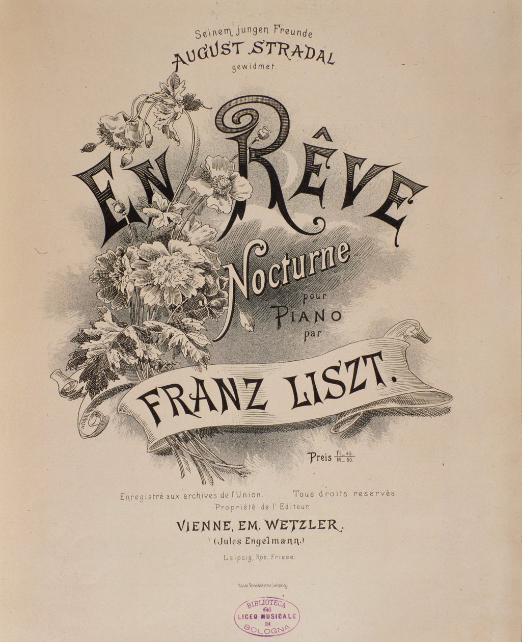 Frontispício da partitura "En reve" de Franz Liszt (1811-1886) Bolonha do século XIX, museo musicale civico de Unknown artist