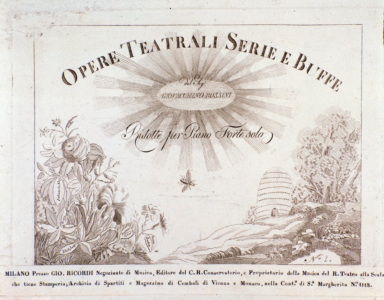 Frontispício para partituras de Opere teatrale serie e buffe de Gioacchino Rossini de Unknown artist
