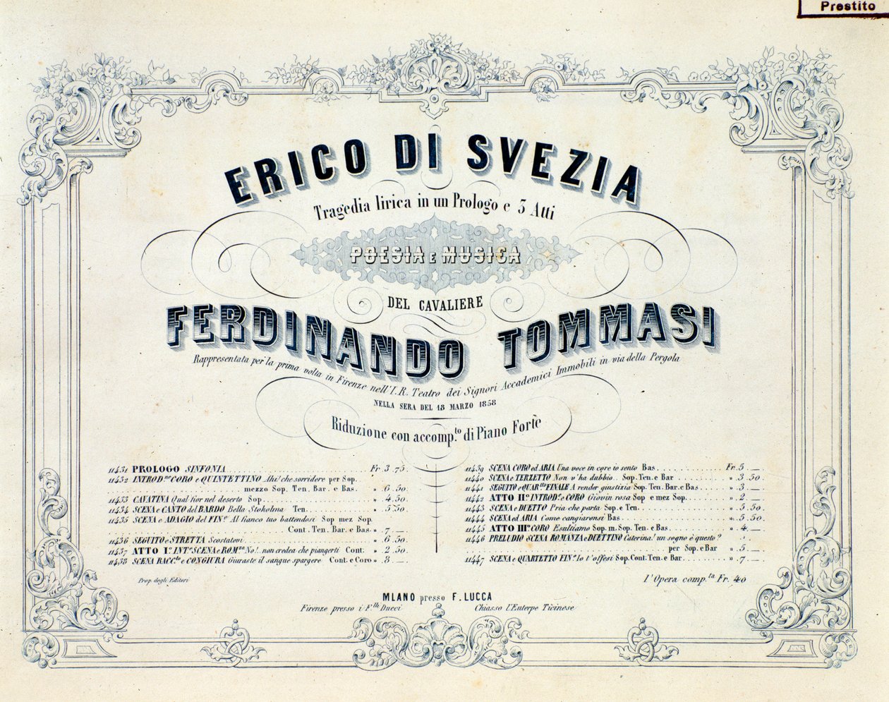 Frontispício de Henrique da Suécia, ópera de Ferdinando Tommasi de Unknown artist