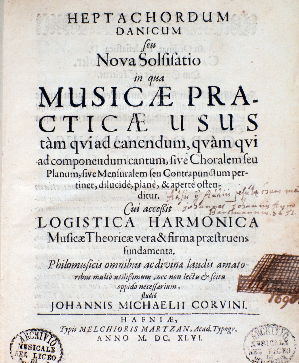 Frontispício de Heptachordum danicum de John Michael Corvinus de Unknown artist
