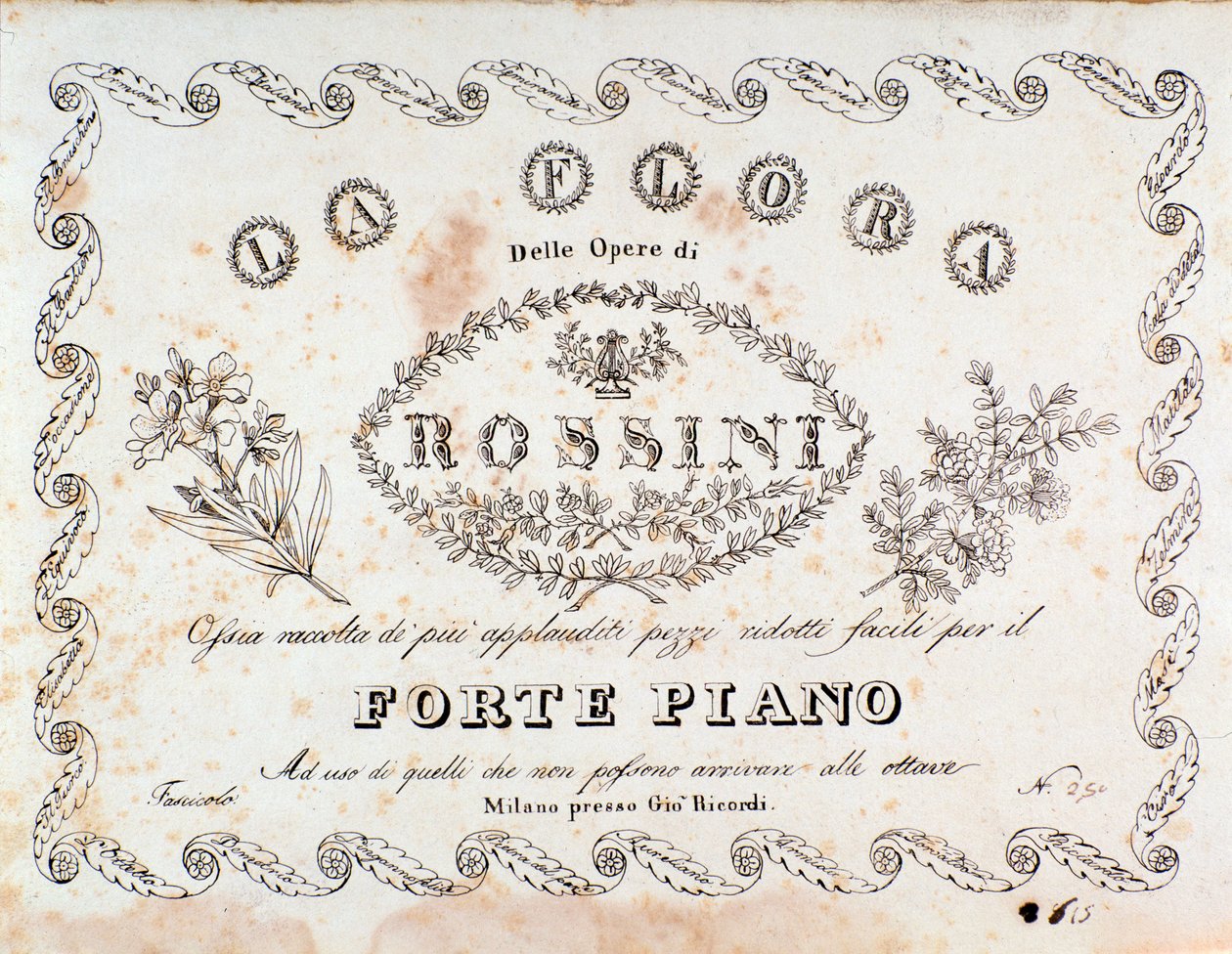 Frontispício de La flora compêndio das peças mais célebres (em versão fortepiano) de Gioacchino Rossini de Unknown artist
