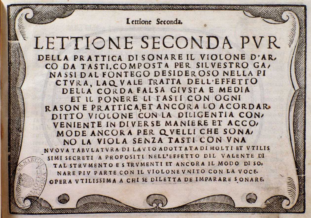 Frontispício de Lettione Seconda por Silvestro Ganassi dal Fontego de Unknown artist