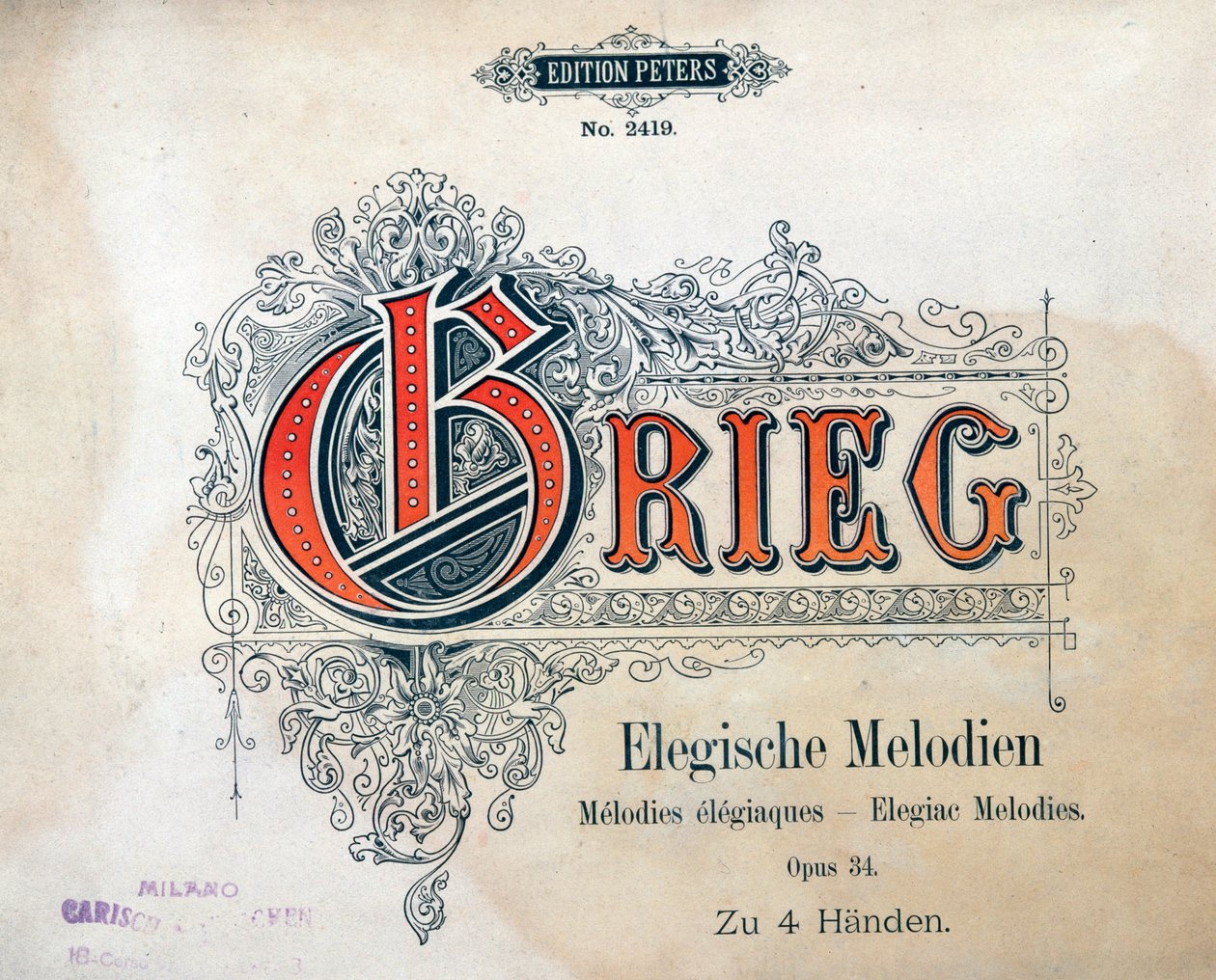 Frontispício de Duas melodias elegantes para quatro mãos de Edward Hagerup Grieg de Unknown artist