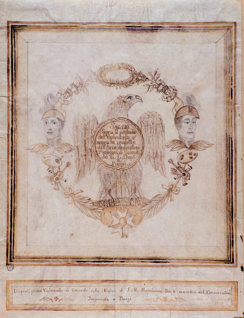 Frontispício de um ensaio sobre o violoncelo por Jean Louis Duport de Unknown artist