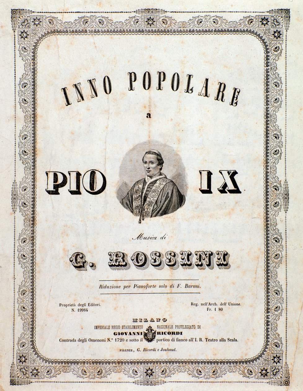 Frontispício da partitura Hino popular para Pio IX de Gioacchino Rossini de Unknown artist
