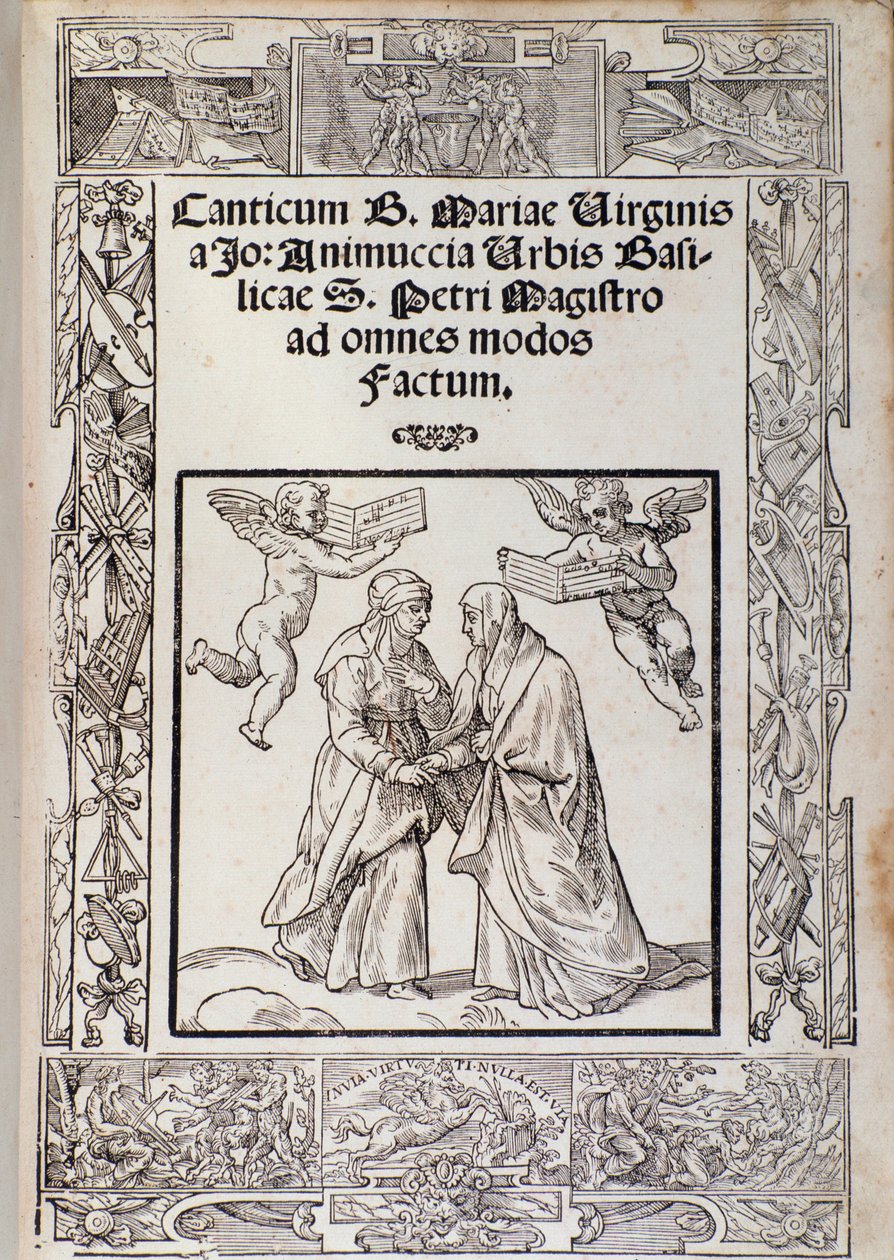 Frontispício da partitura musical do “” Cântico da Bem-Aventurada Virgem Maria ”” de Giovanni Animuccia de Unknown artist