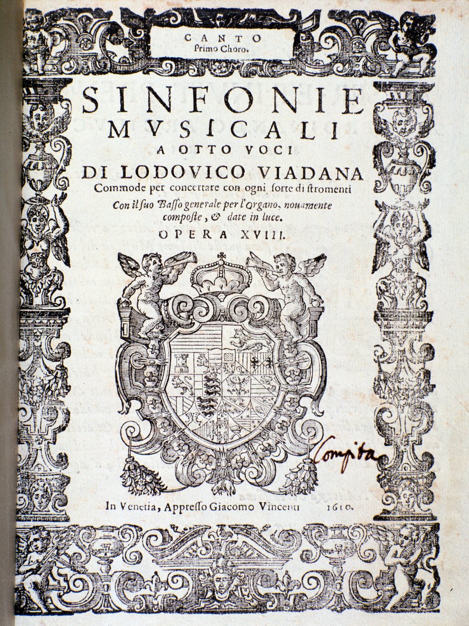 Frontispício da partitura de Sinfonie musicali de Ludovico Viadana de Unknown artist