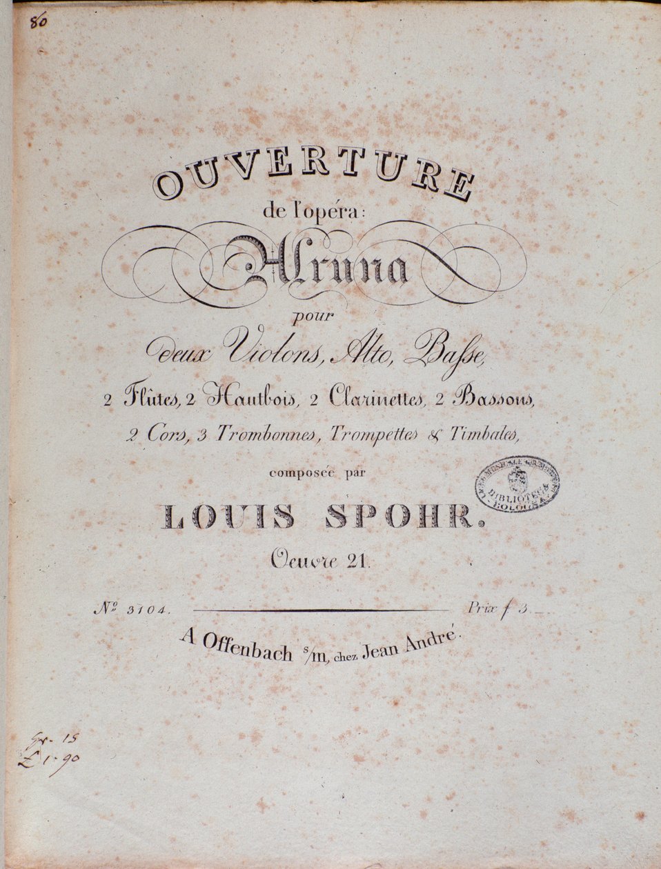 Frontispício da partitura musical da abertura da Alruna por Louis Spohr de Unknown artist
