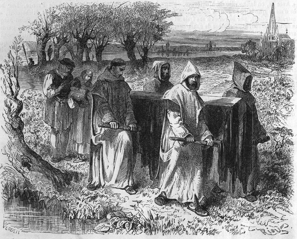 Funeral de Isabeau (Isabelle, Elisabeth) de Baviere, Rainha de França (1371-1435). Gravura do século XIX. de Unknown artist