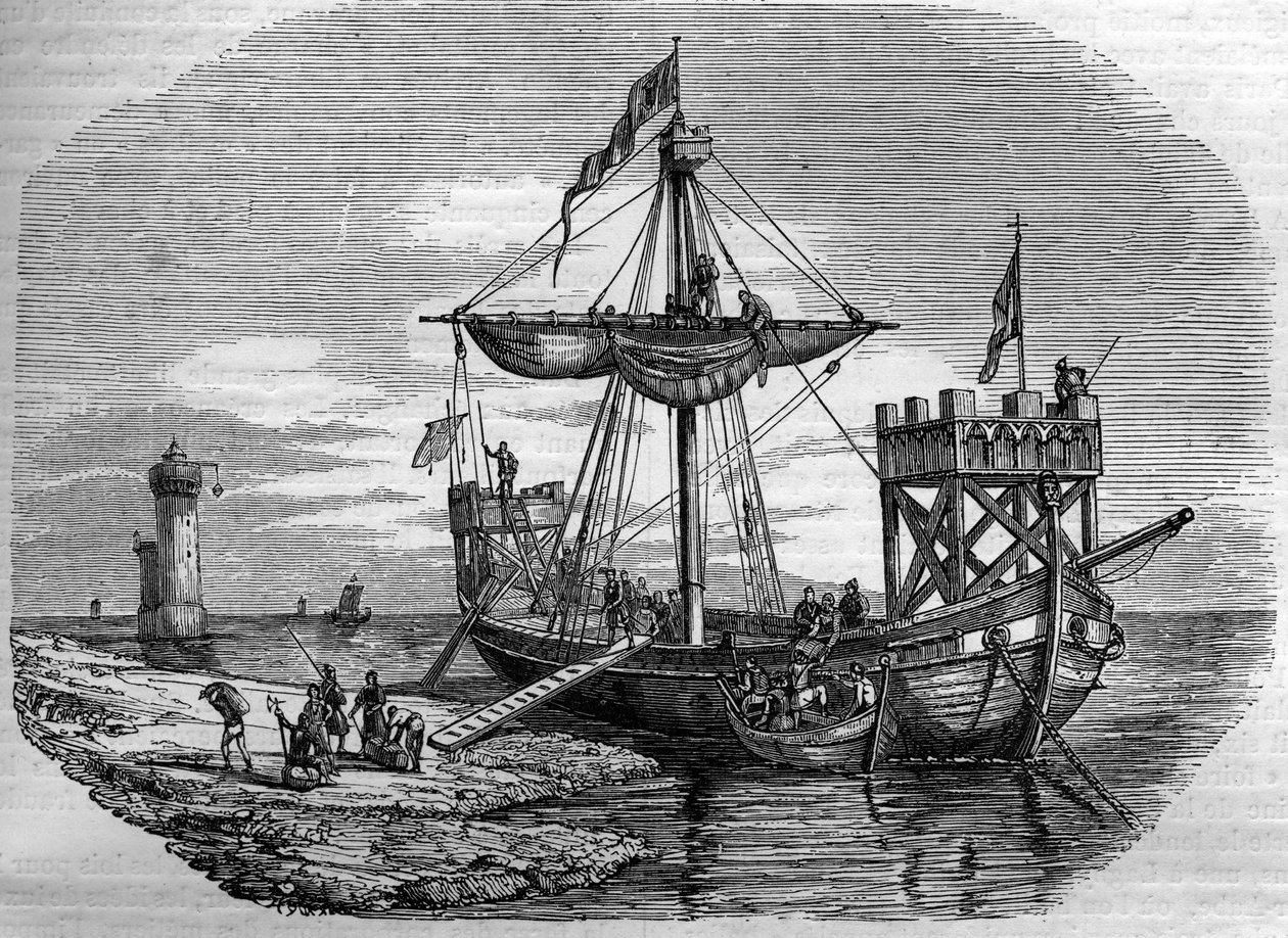 Galere, na Idade Média. Gravura do século XIX. de Unknown artist