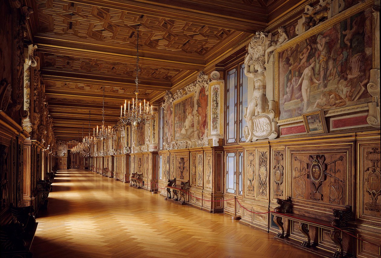 Galerie François I no castelo de Fontainebleau: trabalhos em madeira e pinturas murais realizados no século XVI de Unknown artist