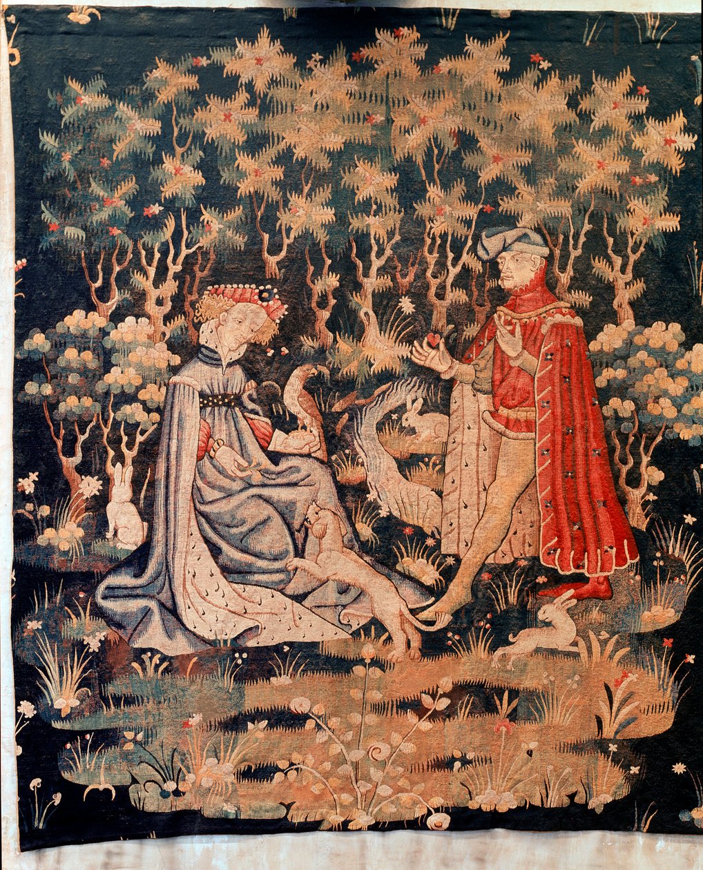 Cena galante , o dom do coração (Tapeçaria, c.1400-1410) de Unknown artist