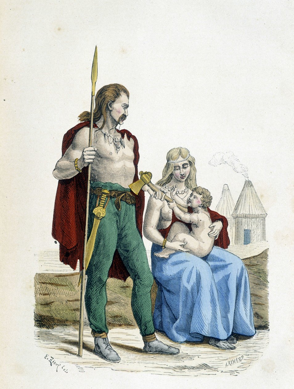 Família gálica dos tempos primitivos - em "Costumes de Paris ao longo dos séculos de Unknown artist