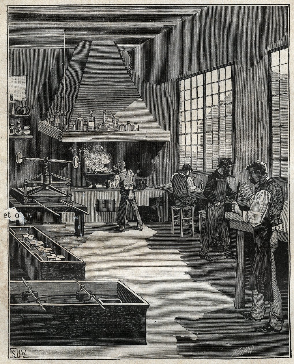 Ourivesaria galvânica: preparação de moldes. Gravura de 1885 em "Les arts et metiers illustres" de Adolphe BITARD. de Unknown artist