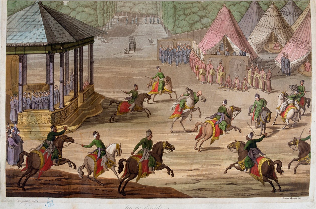 Jogo do jirid no Império Otomano - em "The Old and Modern Costume" de Jules Ferrario de Unknown artist