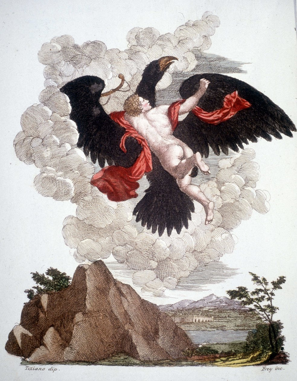 Ganimede retirado por Júpiter (Zeus) transformado em águia - gravura de Unknown artist