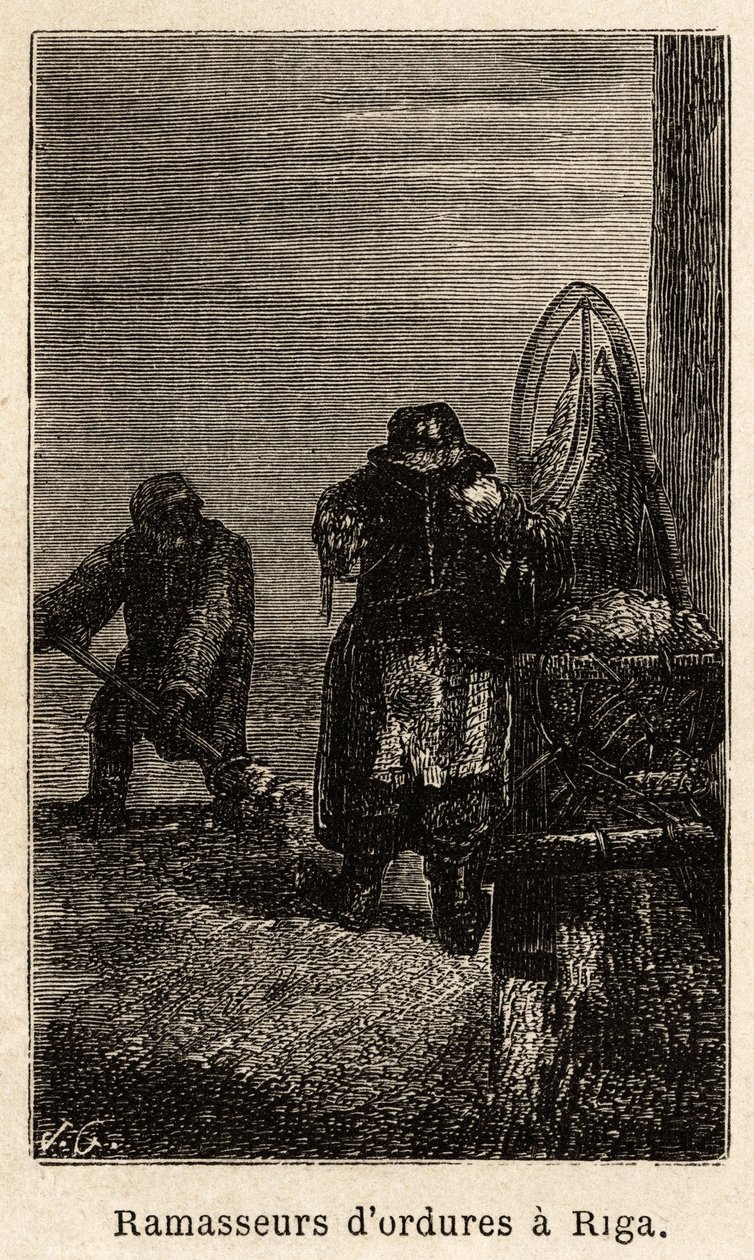 Apanhadores de lixo em Riga. Desenho de Henriet, para ilustrar a sua viagem às províncias bálticas russas em 1851-54. Gravura em "Le tour du monde", editado por Edouard Charton de Unknown artist
