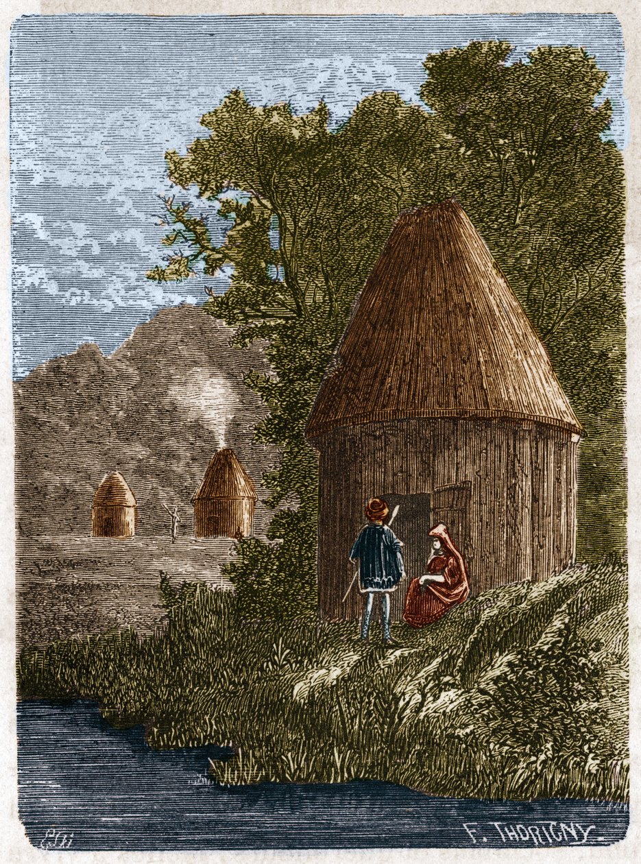 Casas Gauloise. Gravura do século XIX. de Unknown artist