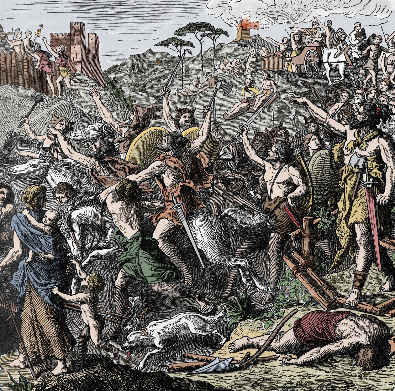 Os Vândalos de Genseric na Itália - Genseric (Geiseric, ca. 399-477) rei dos Vândalos e seu exército pilham a Itália, saco de Roma, 455 de Unknown artist