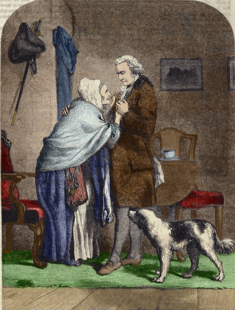 George Washington (1732-1799), eleito presidente dos Estados Unidos, cumprimenta sua mãe antes de partir. de Unknown artist