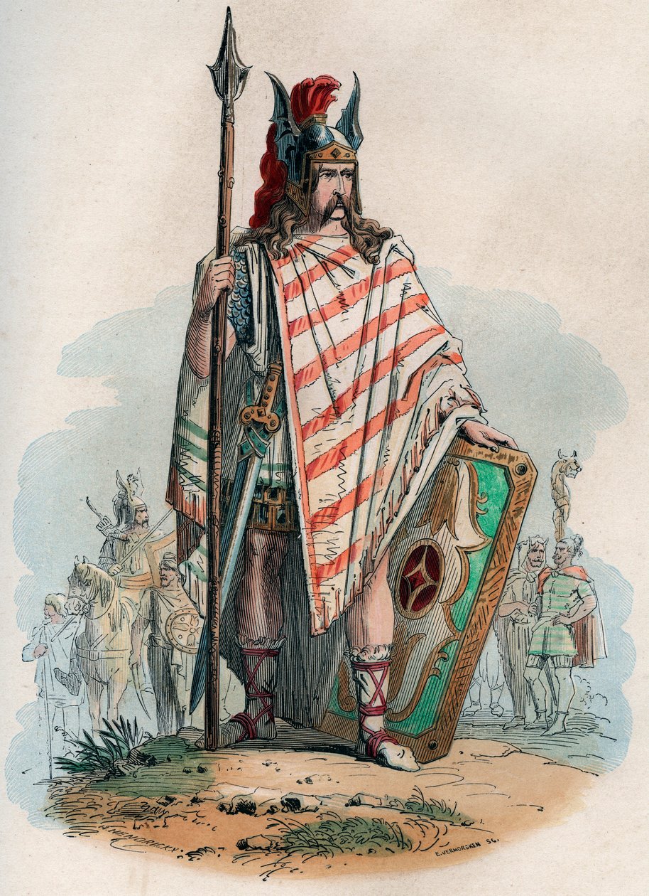 Germain chefe (os bárbaros alemães). Gravura de 1868 no "Histoire de Belgique desde os tempos primitivos até o fim do regimento de Leopoldo I" de Theodore Juste (1818-1888). Coleção privada. de Unknown artist