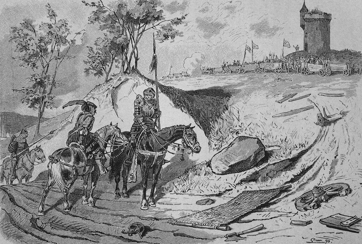 Guerra dos Camponeses Alemães (1524-1526): Carruagens de agricultores em Koenigshofen, Alemanha de Unknown artist