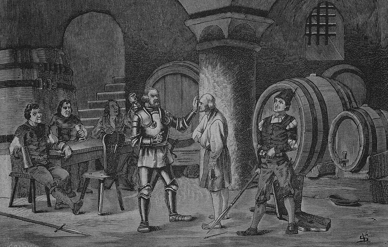 Guerra dos Camponeses Alemães (1524-1526): Goetz von Berlichingen no mosteiro de Amorbach de Unknown artist