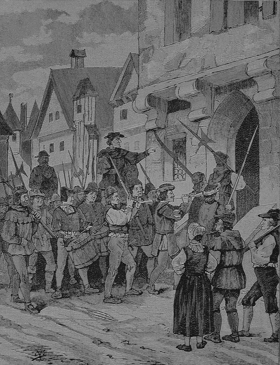 Guerra dos Camponeses Alemães (1524-1526): Orenbach, agricultores, Rotenburg, Baviera, Alemanha de Unknown artist