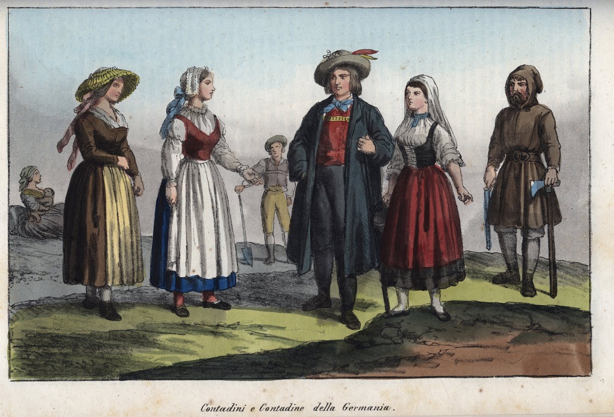 Camponeses alemães - gravura de "Usos e costumes de todos os povos do Universo". Ou melhor, a história do governo, das leis, das milícias, da religião de todas as nações desde os tempos mais remotos até aos dias de hoje" 1856 de Unknown artist