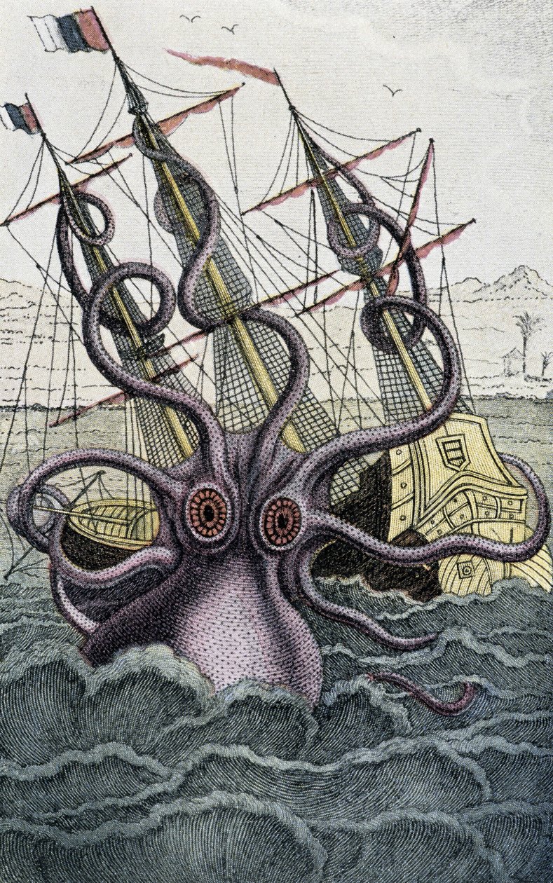 Polvo gigante (Kraken) atacando um navio - de Denys-Montfort em "Histoire naturelle des mollusques", Paris de Unknown artist