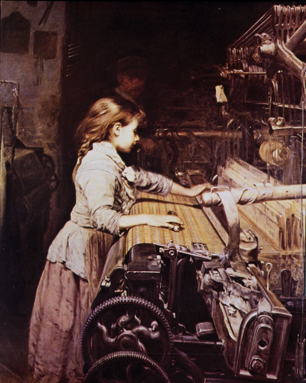 Menina trabalhando em uma fiação mecânica, final do século XIX de Unknown artist
