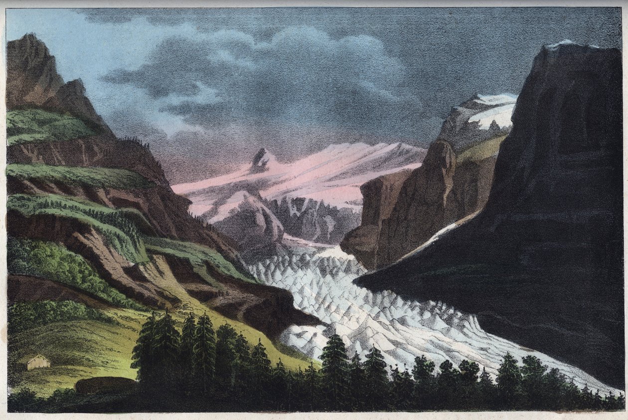 Glaciar de Grindelwald na Suíça - Suíça, glaciar Grindelwald no século XIX - gravura da "Usi e Costumi di Tutti i Popoli dell