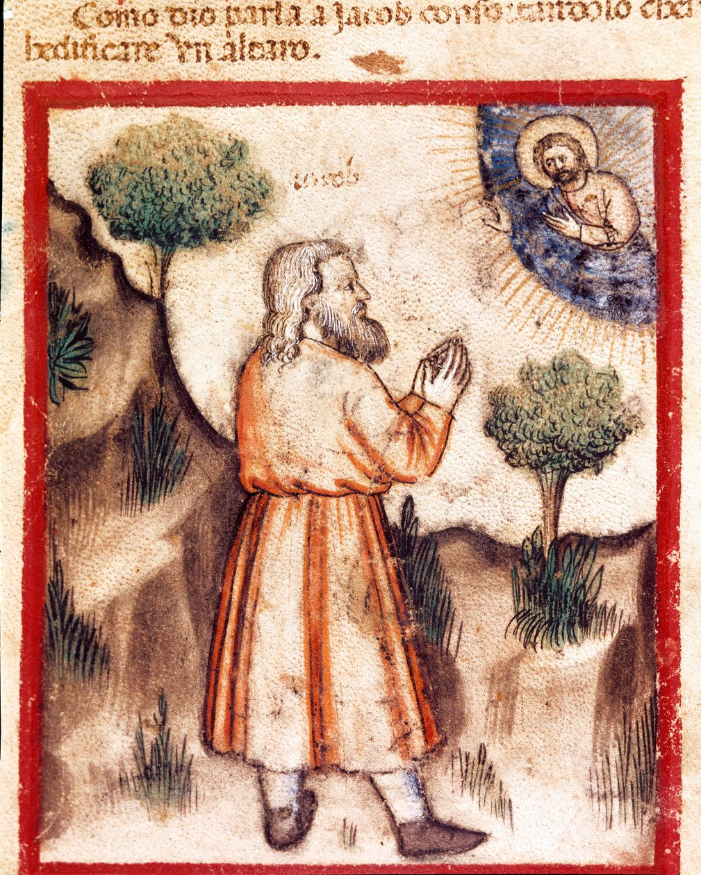 Deus pede a Jacó para ir a Betel e construir um altar miniatura a partir do códice 212 (ou códice padovano ou Bíblia de Pádua) 1390-1400 Rovigo, Accademia dei Concordi de Unknown artist