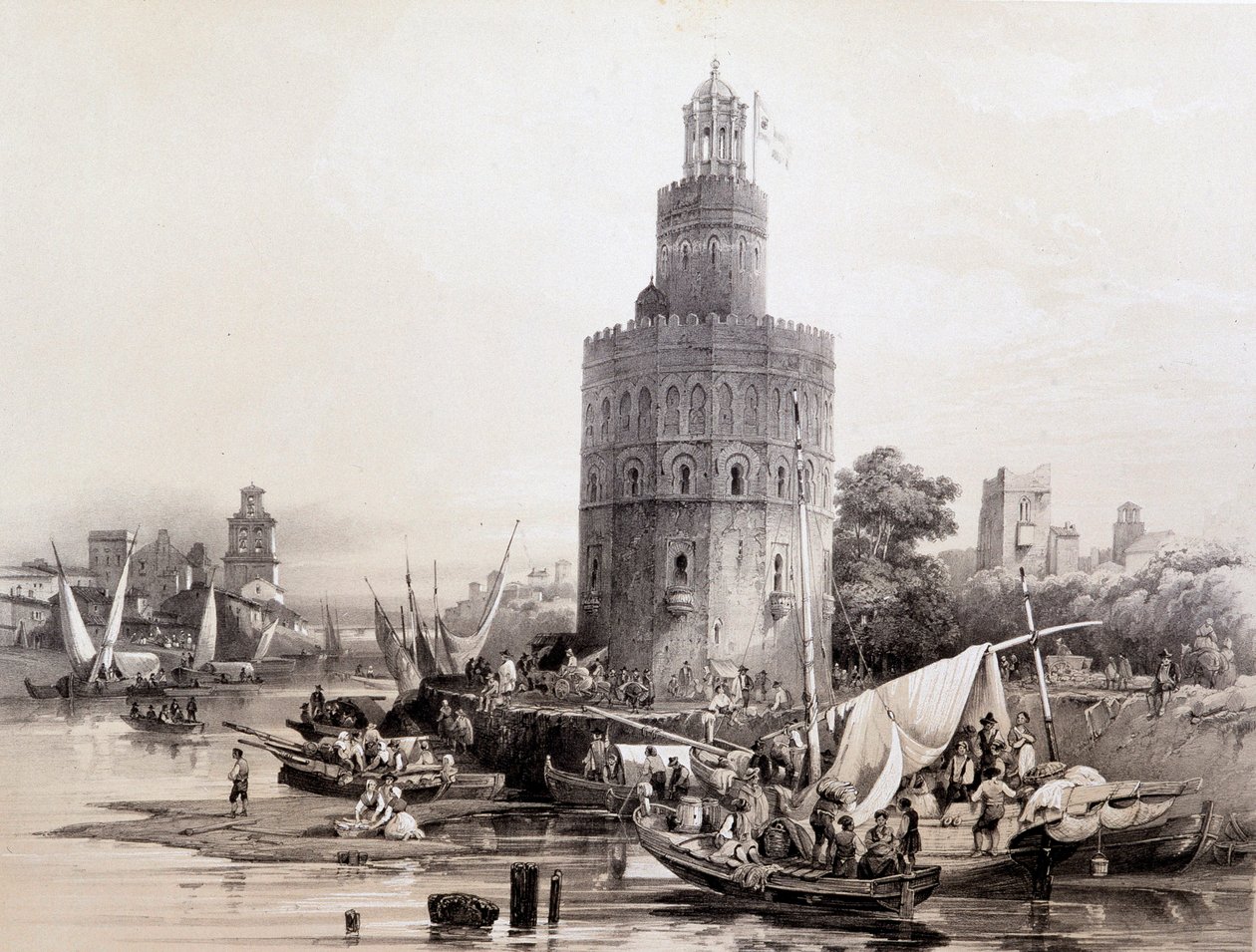 Gold Tower, Sevilha, "Espanha artística e monumental de locais e monumentos famosos da Espanha" por Don Genaro Perez de Villa de Unknown artist