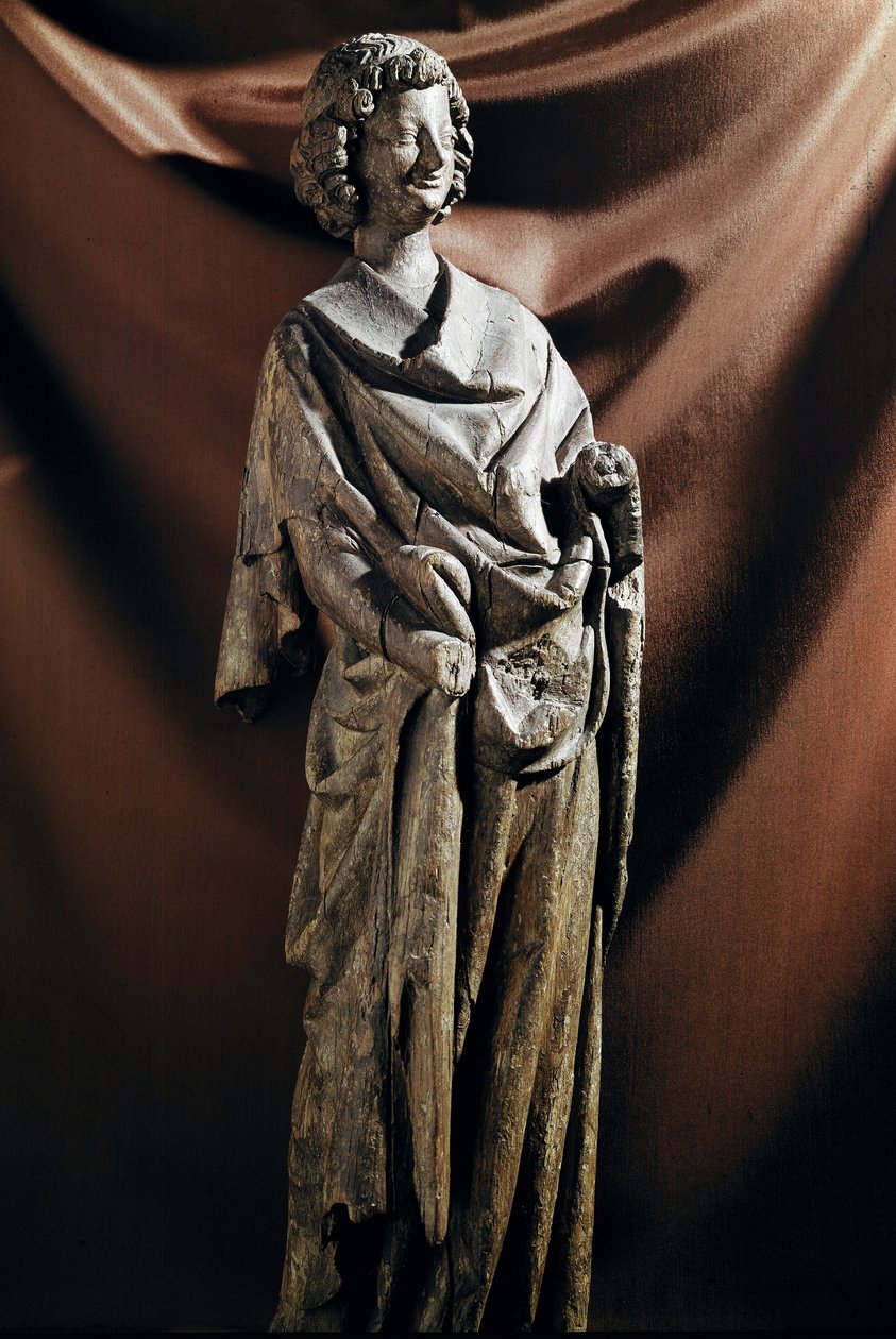 Arte Gótica: "Anjo" escultura em madeira. Dim. do século XIII. 72 cm Paris, Museu do Louvre de Unknown artist