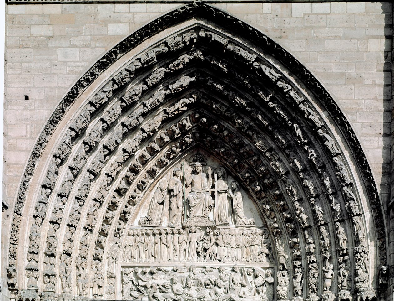 Arte Gótica: detalhe do portal central da Catedral de Notre Dame de Paris de Unknown artist
