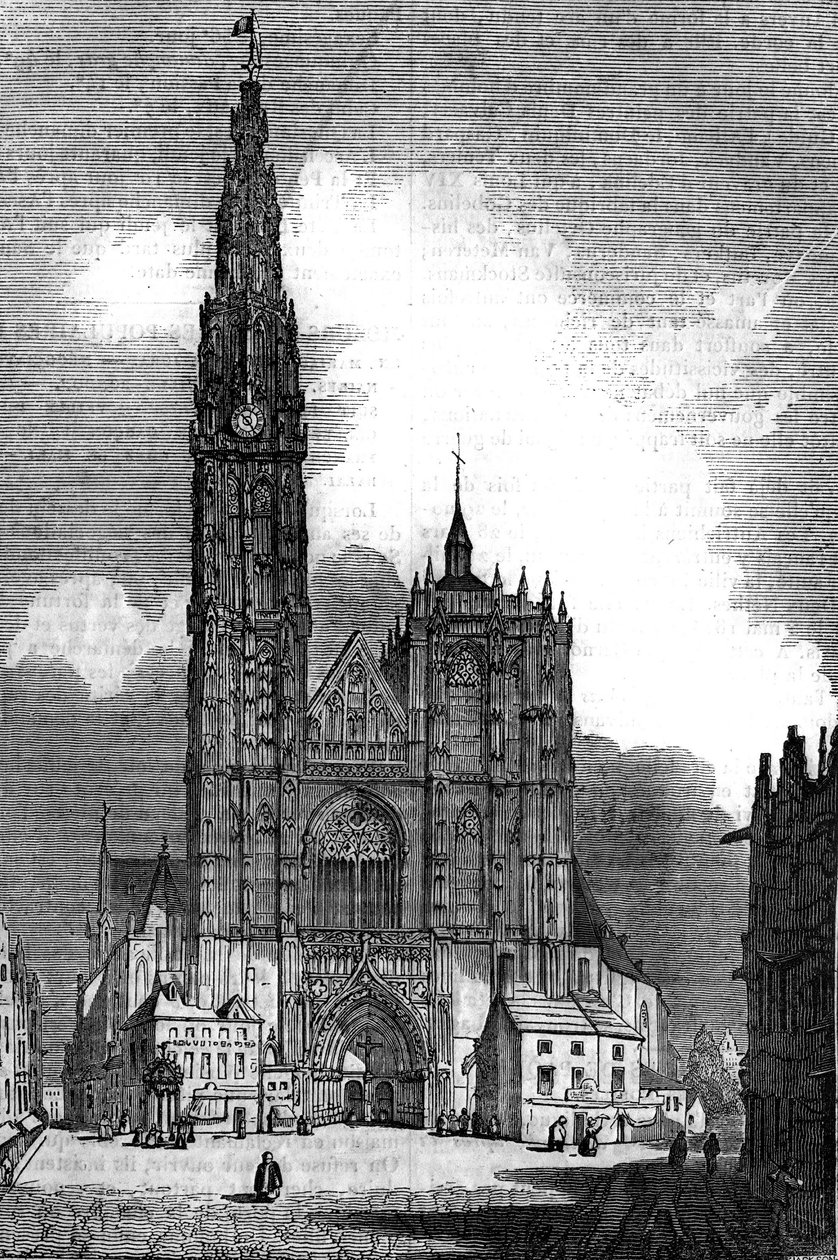 Arquitectura gótica: vista da Catedral Notre Dame (Notre Dame) Antuérpia (estilo gótico) de Unknown artist