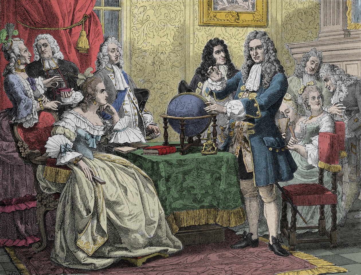 Gottfried Wilhelm Leibniz (1646-1716) visitando a Rainha Sophie Charlotte da Prússia (Sophie-Charlotte de Hannover) de Unknown artist
