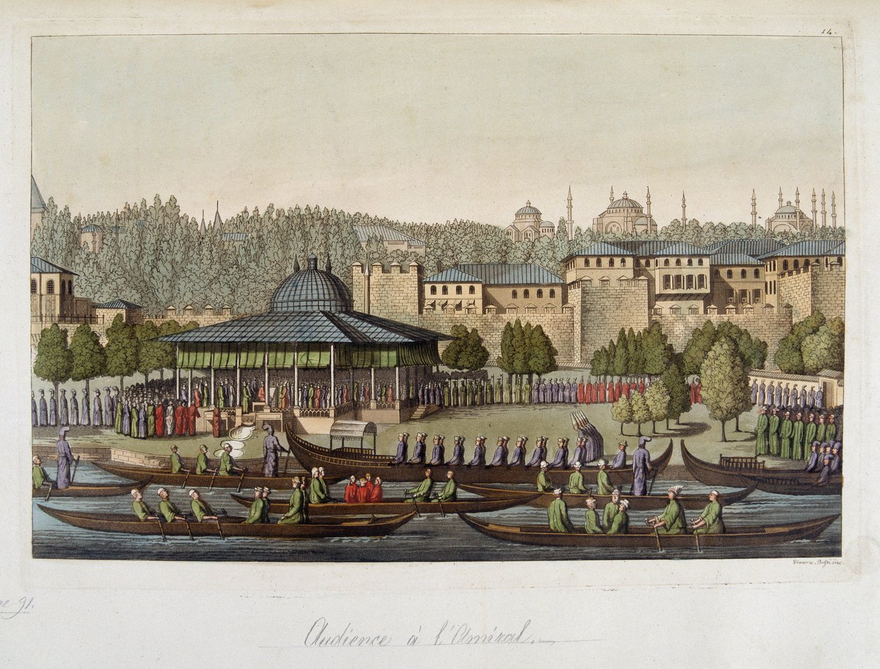 Governo dos Otomanos: audiência no Almirante - em "The old and modern costume" de Ferrario, ed Milan de Unknown artist
