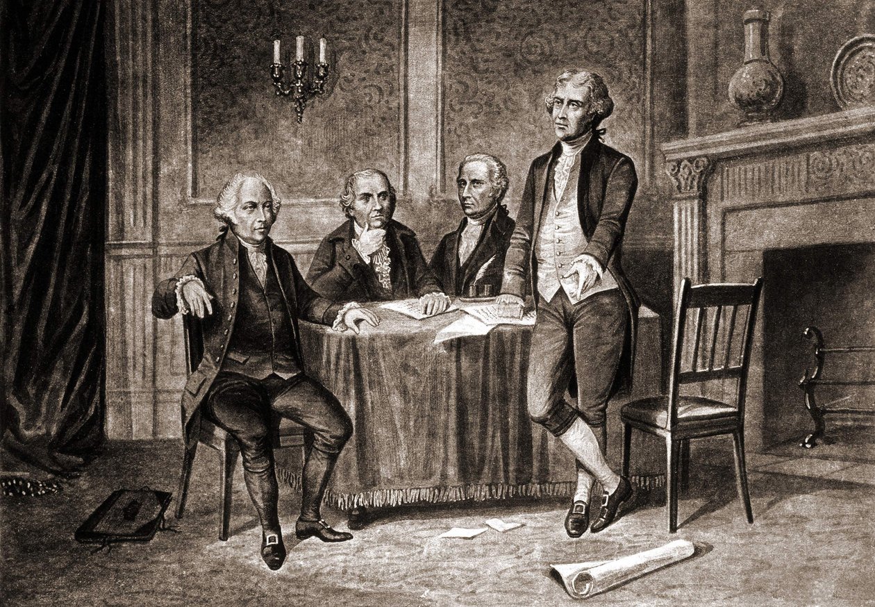 Governador Morris (1752-1816), com Adams, Hamilton e Jefferson. de Unknown artist